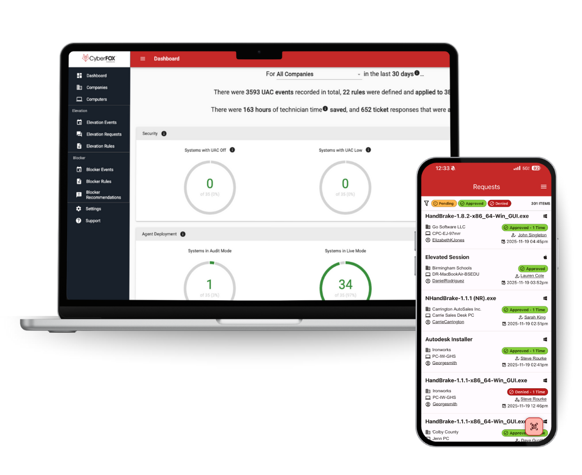 AutoElevate software on a laptop and a mobile phone