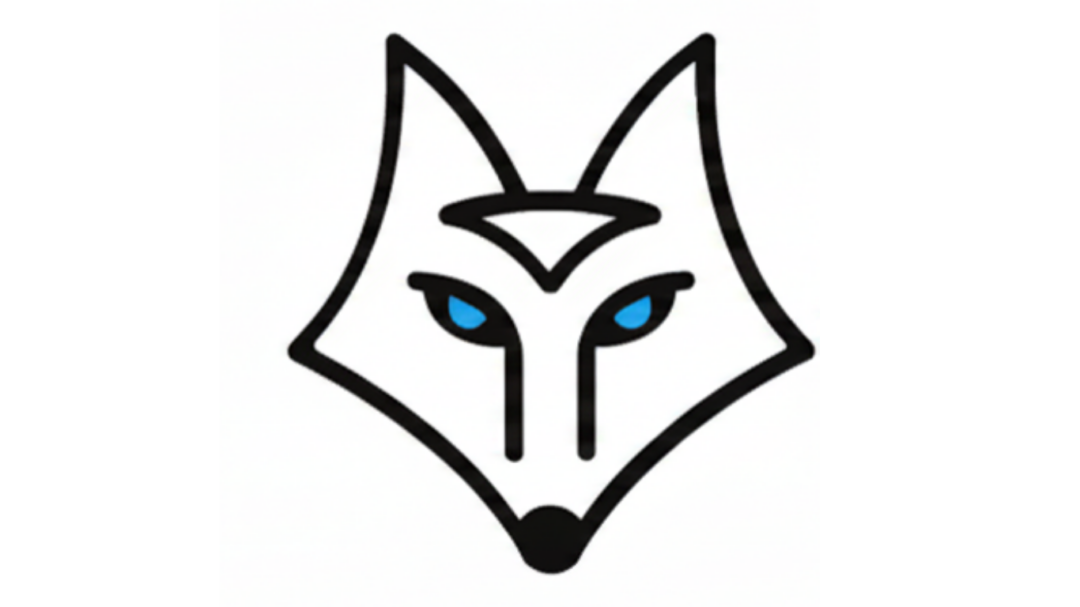 cyberfox logo favicon of a white fox with blue eyes